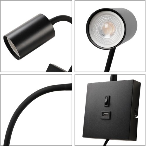  Immax NEO 08295L - Zidna lampa PUNTO sa USB 1xGU10/9W/230V crna Slike