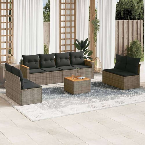  9-dijelni set vrtnih sofa od poliratana s jastucima sivi Slike