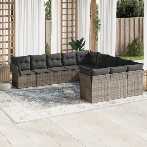 VidaXL 11-dijelni set vrtnih sofa od poliratana s jastucima sivi Slike