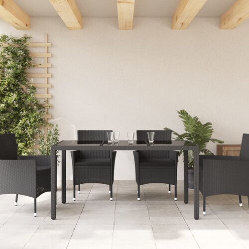 Vrtni stol sa staklenom pločom crni 150x90x75 cm od poliratana Slike