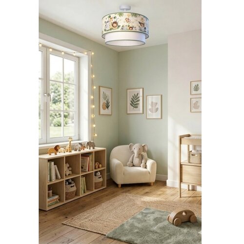  Brilagi-LED Dečiji nadgradni plafonski luster BOBO 1xE27/10W/230V &amp;Oslash;40 cm krem./zel./džungla Slike