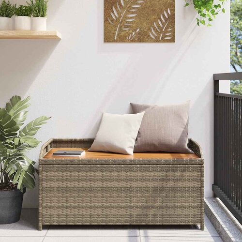  Klupa za pohranu siva 100x50x52 cm poliratan i bagremovo drvo Slike