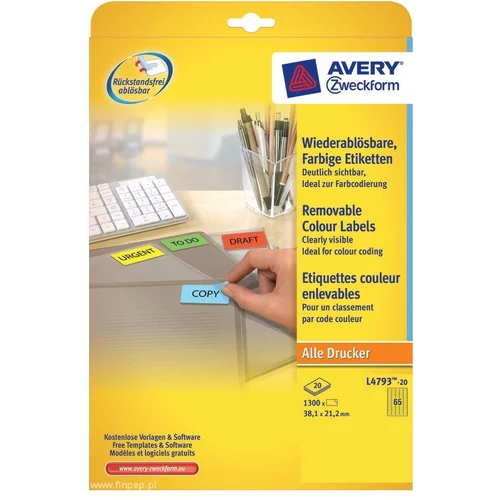 Avery Zweckform Odstranljive rumene etikete 38,1 x 21,2 mm