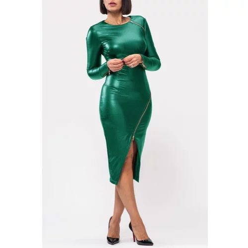 Fenzy Elegantna Haljina Od Umjetne Kože S Prorezom I Patentnim Zatvaračem Mayu, Zelena