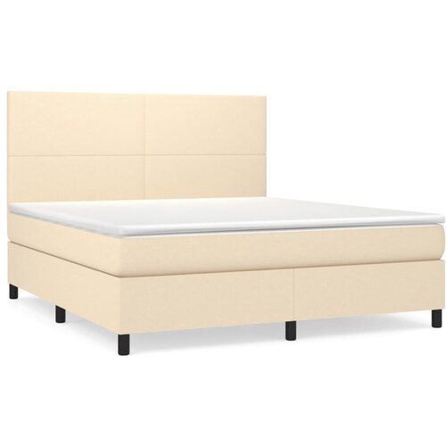 VidaXL Krevet s oprugama i madracem krem 160x200 cm od tkanine Slike
