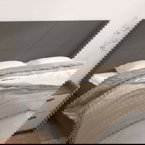  Vzglavje z u&amp;scaron;esi sivo 163x16x118/128 cm umetno usnje, (20933783) Slike
