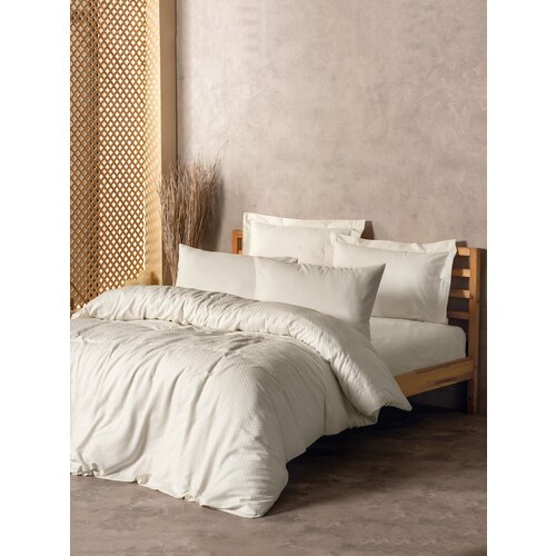 Plaid - cream cream ranforce single quilt cover set Slike