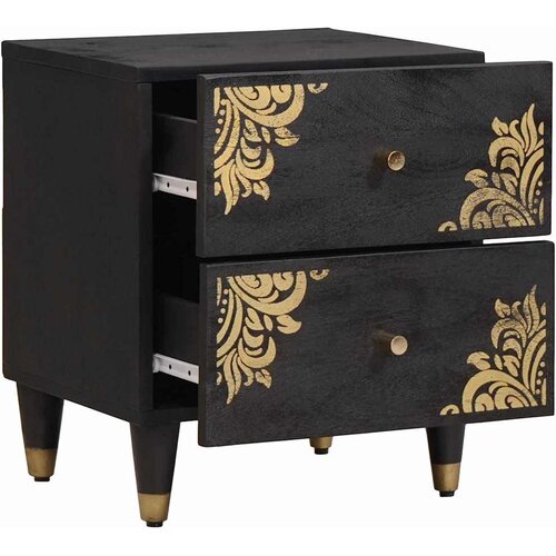  Noćni ormar s ladicama Crna 40 x 33 x 46 cm Čvrsto drvo manga Slike