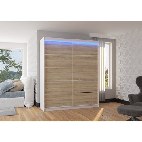 ADRK Klizni ormar SPECTRA s LED rasvjetom, 180 cm - BIJELA-SONOMA HRAST Cene