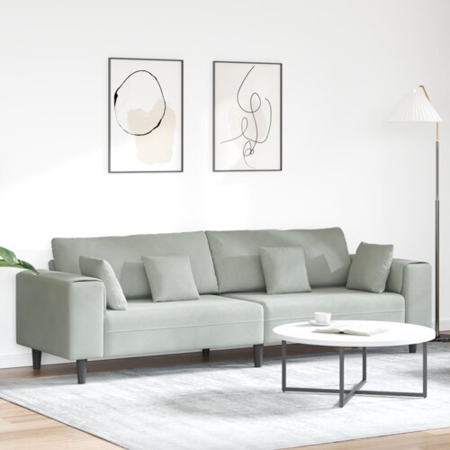 VidaXL Žametni kavč z blazino z blazino Svetlo siva 208 cm Žamet Slike