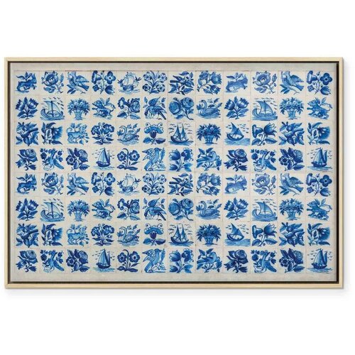  Slika - Azulejos tiles &amp;ndash; traditional Portuguese ceramic tiles 90x60 U prirodnom drvenom okviru Slike