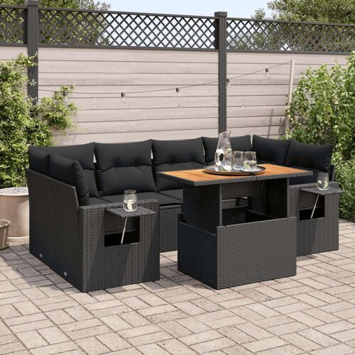 VidaXL 7-dijelni set vrtnih sofa od poliratana s jastucima crni Slike