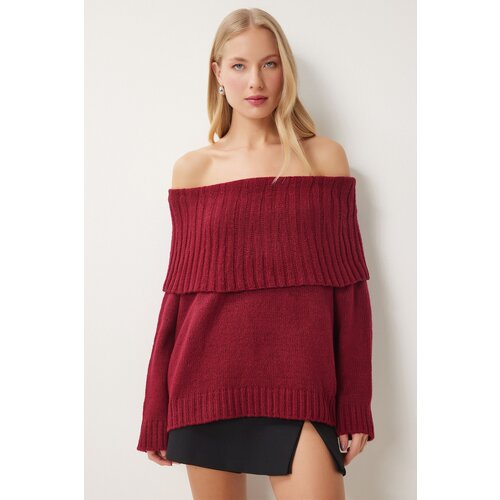 Happiness İstanbul Women's Burgundy Madonna Collar Knitwear Sweater Slike