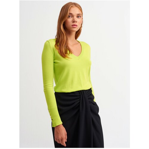 Dilvin 2443 V-Neck Arm Cuff Dropped Sweater-lime Slike