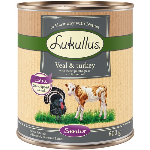  Varčno pakiranje Lukullus Senior brez žit 24 x 800 g - Teletina & puran Cijene