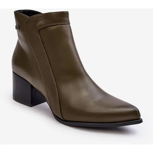 Kesi Leather Low-heeled Olive Cidi Boots
