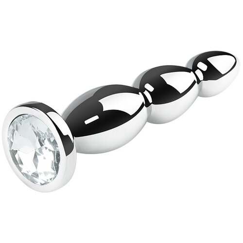 SuperLove Triple Bead Jewel Metal Butt Plug Silver-Clear Gem Slike
