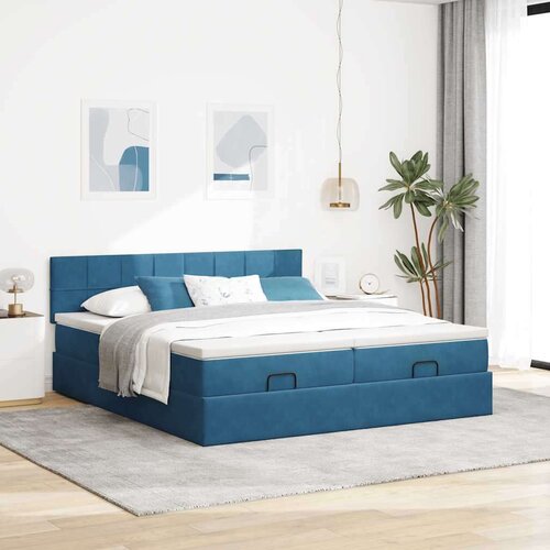 VidaXL otomanski okvir kreveta s madracima plavi 180x200cm bar&amp;scaron;unasti Slike