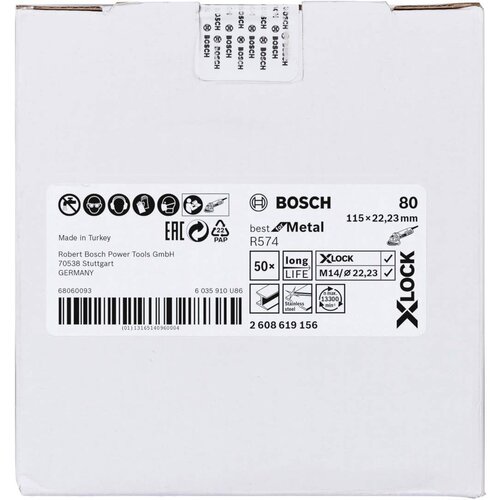 Bosch X-LOCK vlaknaste brusne ploče, &amp;Oslash;115 mm, G 80, R574, Best for Metal, 1 komad - 2608619156 Slike