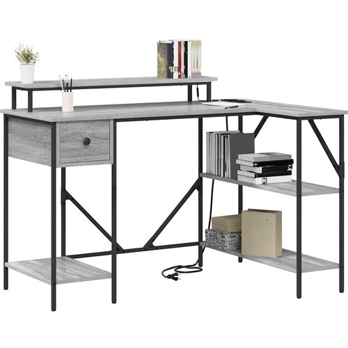  Stol s policom Siva Sonoma 120 x 79 x 86,5 cm Konstruirano drvo Slike