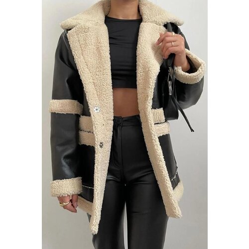 Dewberry 63808 Faux Fur Detailed PU Jacket-BLACK Cijene