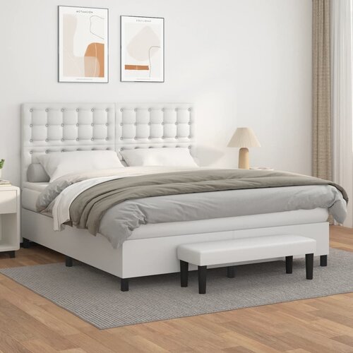  The Living Store Box spring postelja z vzmetnico bel 160x200 cm umetno usnje - Box Spring Postelja, (21519555) Slike