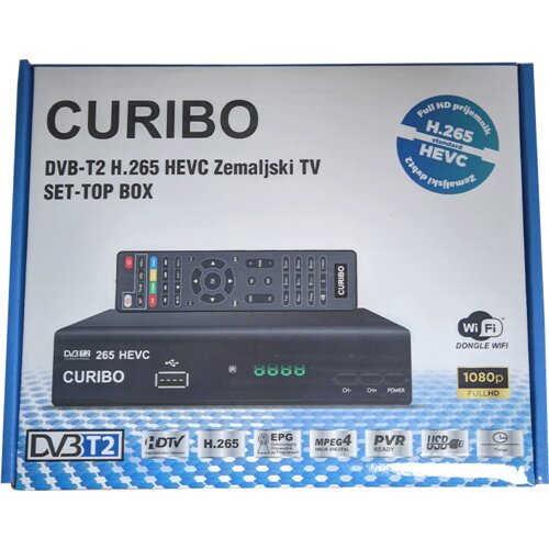  CURIBO TV RECEIVER DVB-T2/C H.265, aerial + cable Slike