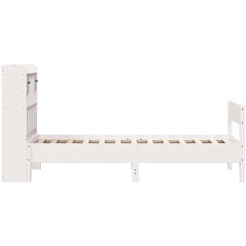 VidaXL Krevet s regalom za knjige bez madraca bijeli 90x200cm borovina Slike