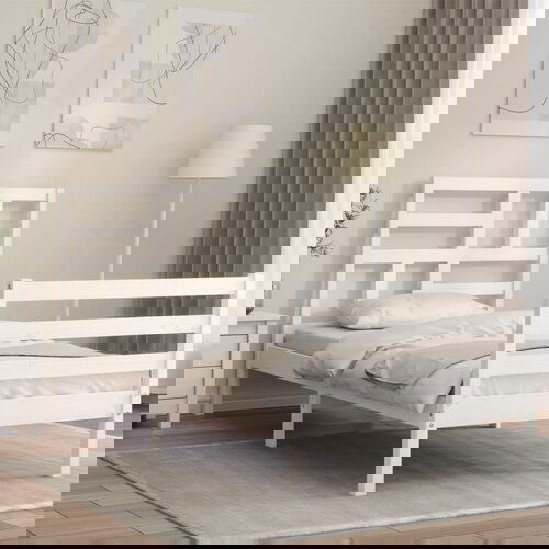 VidaXL Okvir kreveta s uzglavljem bijeli 90 x 200 cm od masivnog drva Slike