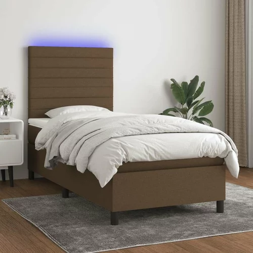  Box spring postelja z vzmetnico LED temno rjava 80x200 cm blago, (20937737)