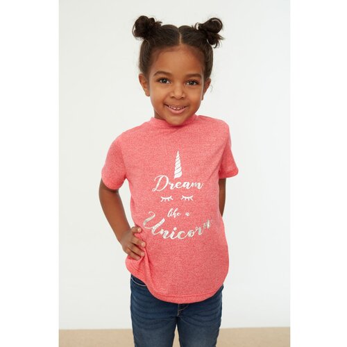 Trendyol Pink Hologram Printed Girl Knitted T-Shirt Slike