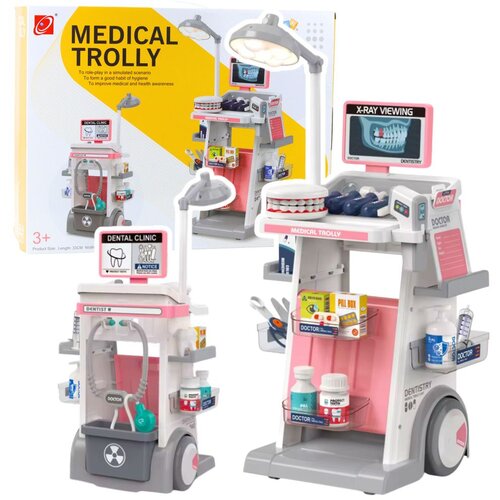 Doktor i stomatolog Set medicinskih kolica s svjetlima ružičasta 26 komada. Slike