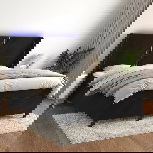 VidaXL Box spring postelja z vzmetnico LED črna 140x190 cm žamet Slike