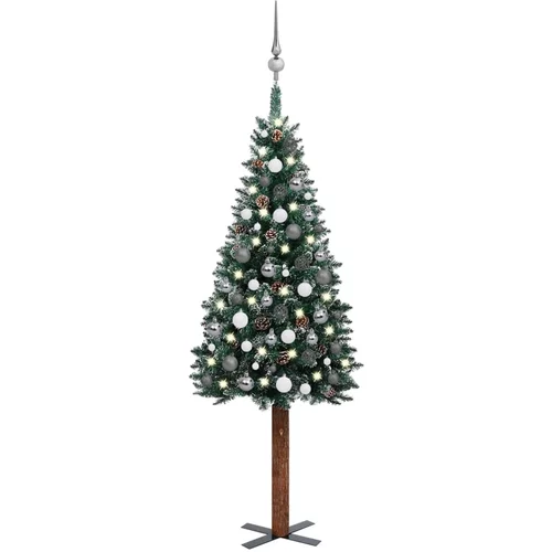 vidaXL usko božićno drvce s LED svjetlima i kuglicama zeleno 150 cm