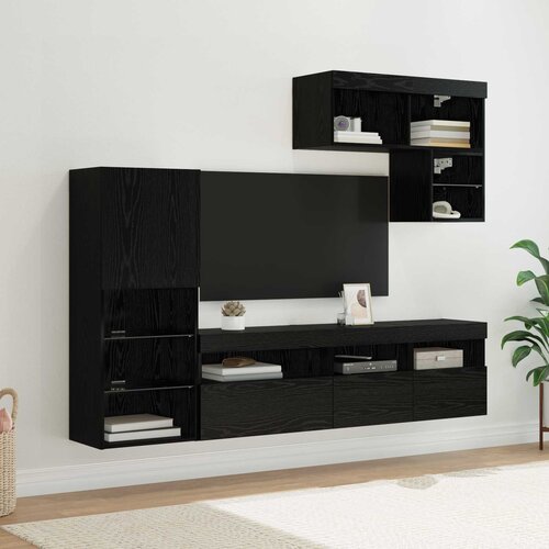 TV zidne jedinice Zidne 6 pcs Crni hrast Konstruirano drvo Slike
