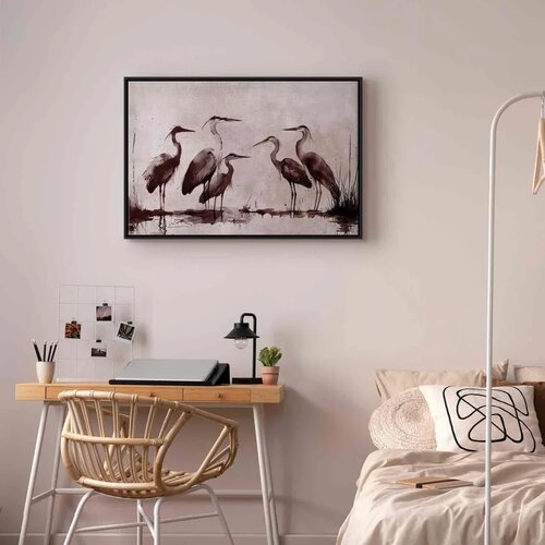  Slika - Herons painted with ink 60x40 U crnom drvenom okviru Slike