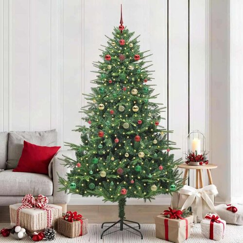 vidaXL Umjetno božićno drvce s rasvjetom i setom kuglica Zelena 210 cm Cene