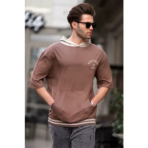 Madmext Men's Brown Hooded T-Shirt 6182