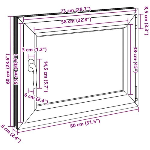  Prozor za podrum RISOR Bijeli 80 x 60 cm PVC i staklo - Bijeli 80 x 60 cm (dvostruki sloj) Naginjanje i okretanje desno Slike