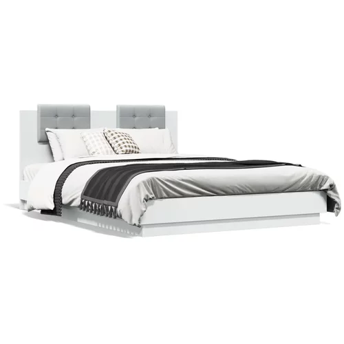  Okvir kreveta s uzglavljem i LED svjetlima bijeli 140 x 200 cm