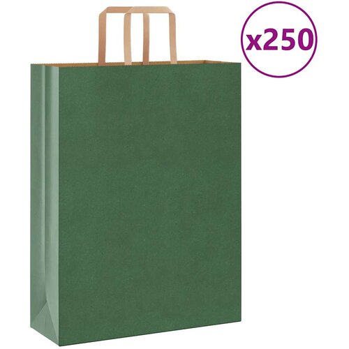 VidaXL Papirnate vrečke 250 kosov z ročaji zelene barve 32x12x42 cm Slike
