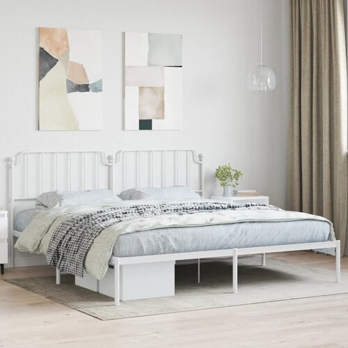  The Living Store Kovinski posteljni okvir z vzglavjem bel 193x203 cm - Posteljni Okvir, (21501400) Slike