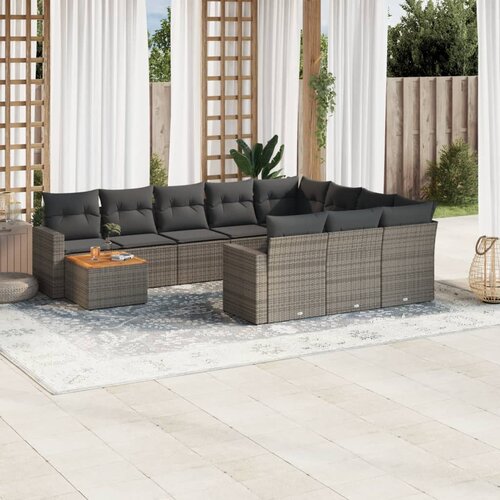 vidaXL 11-dijelni set vrtnih sofa od poliratana s jastucima sivi Cijene
