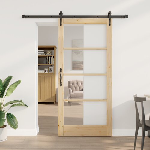 vidaXL Drsna vrata s kompletom okovja 93x202 cm Trden borov les, Notrana vrata s steklom 'ORKDAL'93x202x4 cm Trden borov les Cene