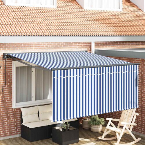  Skrovita tenda Plava i bijela 300 x 250 cm Poliester i aluminij Cijene