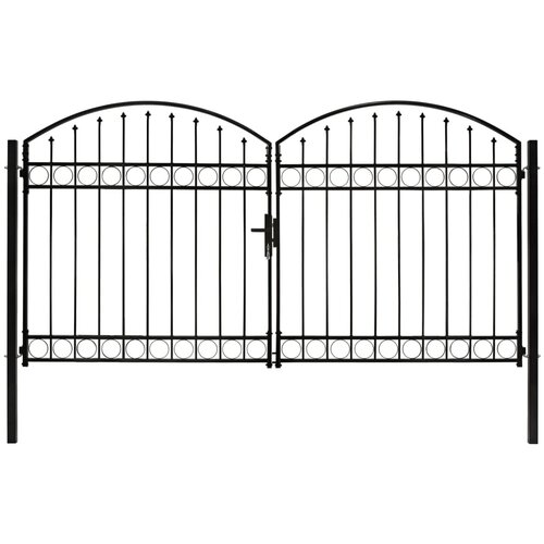 vidaXL Dvojna vrata za ograjo zaobljena jeklo 300x175 cm črna Cene