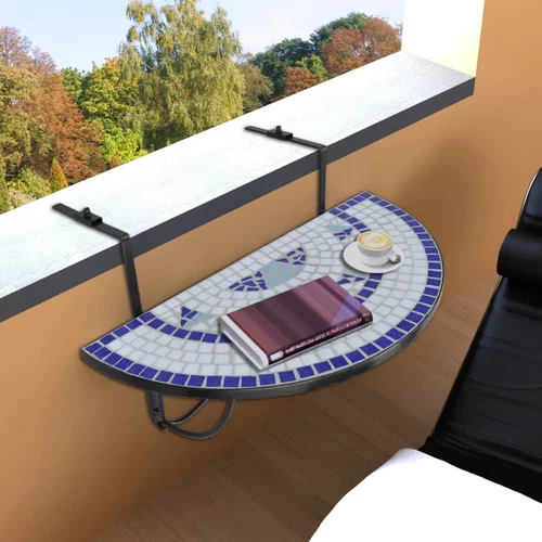 vidaXL Viseča balkonska miza modra in bela mozaik, (20580665)