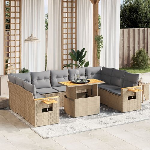 vidaXL 10-dijelni set vrtnih sofa s jastucima bež od poliratana Cijene