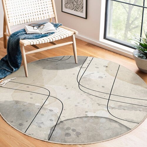 Mila Home Bež perivi okrugao tepih &amp;oslash; 100 cm Simple Lines &amp;ndash; Slike