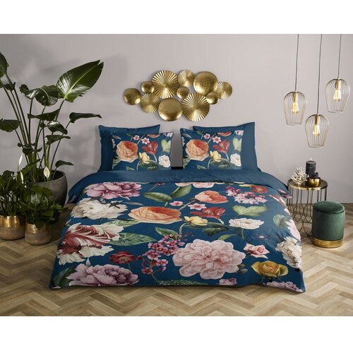 Descanso Temno modra enojna/podalj&amp;scaron;ana posteljnina iz bombažnega satena 140x220 cm Fiori &amp;ndash; Slike